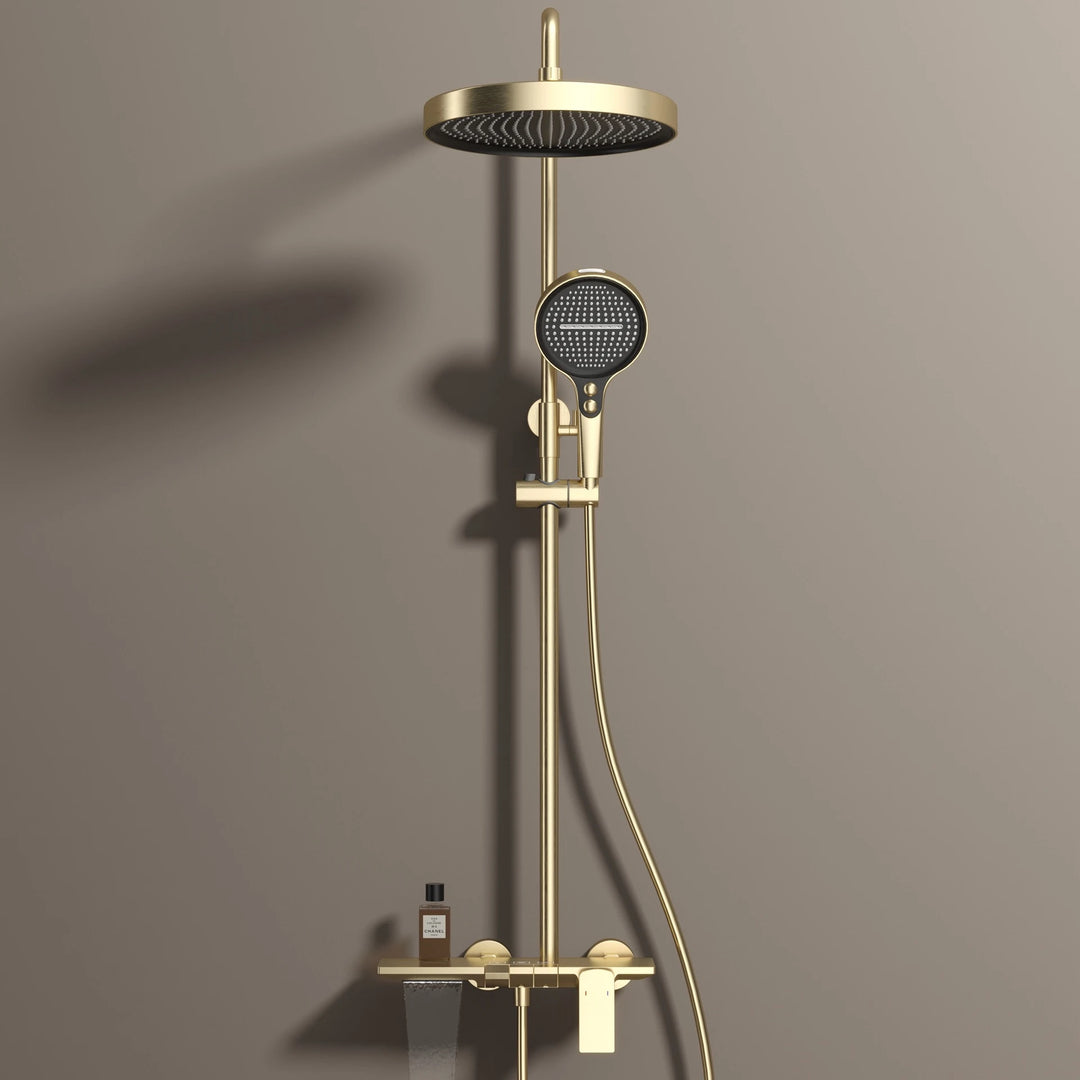 Brushed Rose Gold Piano Bathroom Shower Set Brass Hot Cold Bathroom Mixer Faucet Rain Shower Head Hot Cold Piano Shower System
