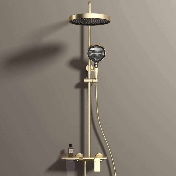 Brushed Rose Gold Piano Bathroom Shower Set Brass Hot Cold Bathroom Mixer Faucet Rain Shower Head Hot Cold Piano Shower System