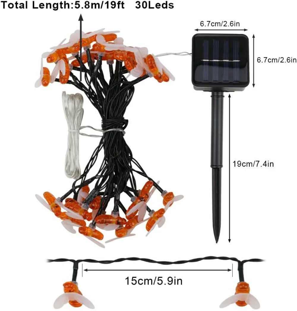 Solar String Lights 100 LEDs Honeybee Lights 8 Modes Garden Lights Solar Outdoor Lights Waterproof for Garden Decoration Outdoor