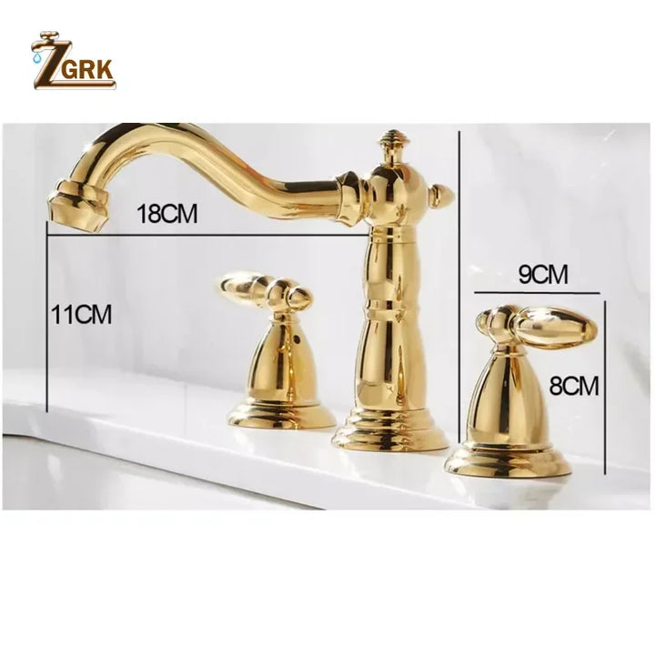 3 PCS Bathroom Faucets Dual Holder Three Hole Widespread Bathroom Sink Basin Faucets Deck Mounted Mixer Tap