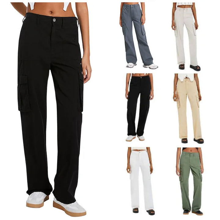 Women'S Adjustable Straight Fit Cargo Pants Adjustable Baggy With Pockets  Elastic Waist Casual Cargo Pants Relaxed Fit Pull On