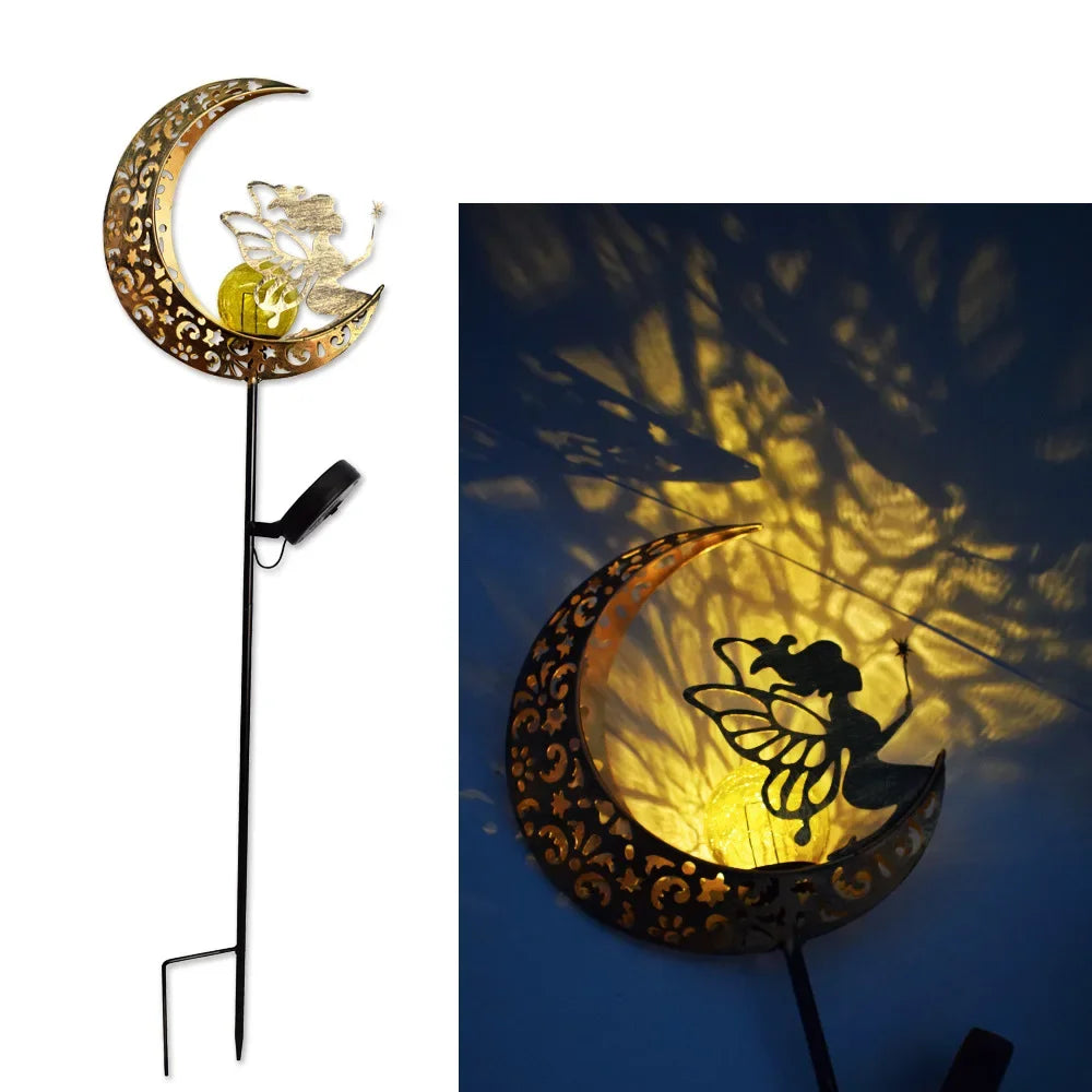 Solar Outdoor Garden Moon Lights Waterproof  LED Metal Fairy Landscape Light Perfect for Pathway and Yard Decor Antique Wrought