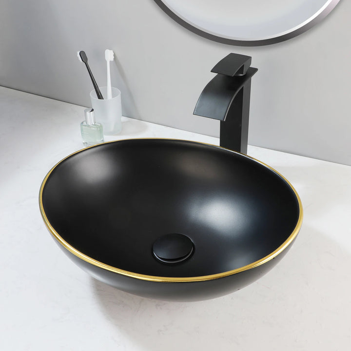 KEMAIDI Oval Vessel Sink with Faucet White Marbling Bathroom Vessel Sinks Above Counter  Ceramic Vessel Sinks for Bathroom Mixer