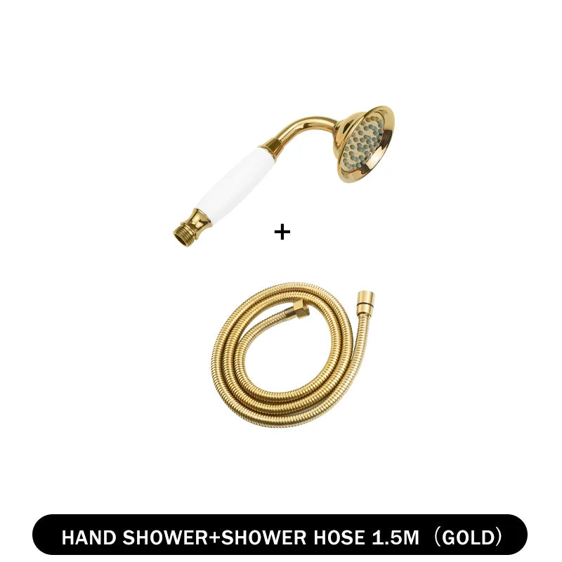 Brass Golden Rainfall Shower Head Rose Gold Handheld Shower Bathroom