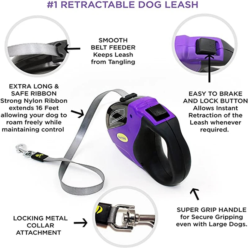 5M Dog Leash Automatic Retractable Walking Running Leads Durable Leash Cat Leashes Extending Dogs for Large Medium Dogs Puppy