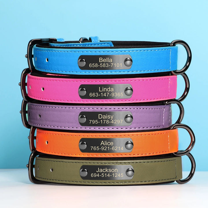Personalized Dog Collar PU Leather Dog Collars Free Engraving Pet ID Collars Adjustable For Small Medium Large Dogs Pitbull
