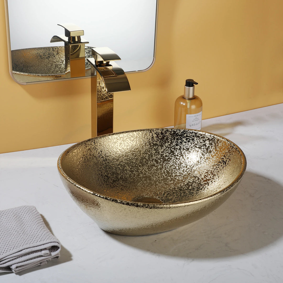 KEMAIDI Oval Vessel Sink with Faucet White Marbling Bathroom Vessel Sinks Above Counter  Ceramic Vessel Sinks for Bathroom Mixer