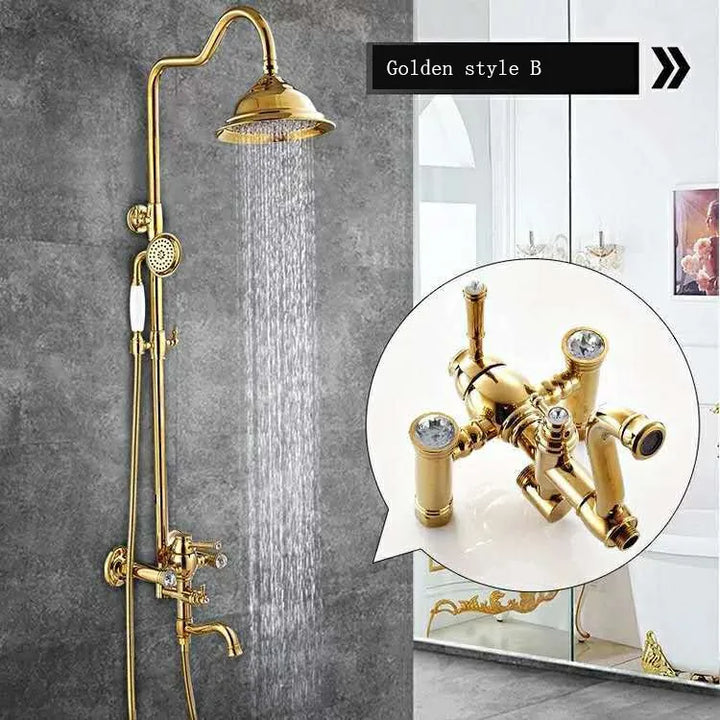 KEMAIDI Solid Brass Bathroom Shower Set Golen Plated Rainfall Shower Systerm Bath Shower Faucet Mixer 3 in 1 Wall Mounted Shower