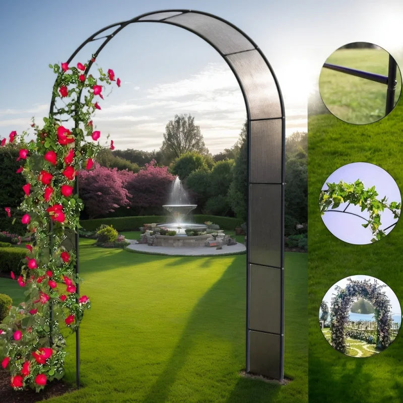 Large Metal Garden Arch100Inch Gothic Wedding Flower Stand Heavy Duty Steel Frame Outdoor Lawn Climbing Frame1-2pc