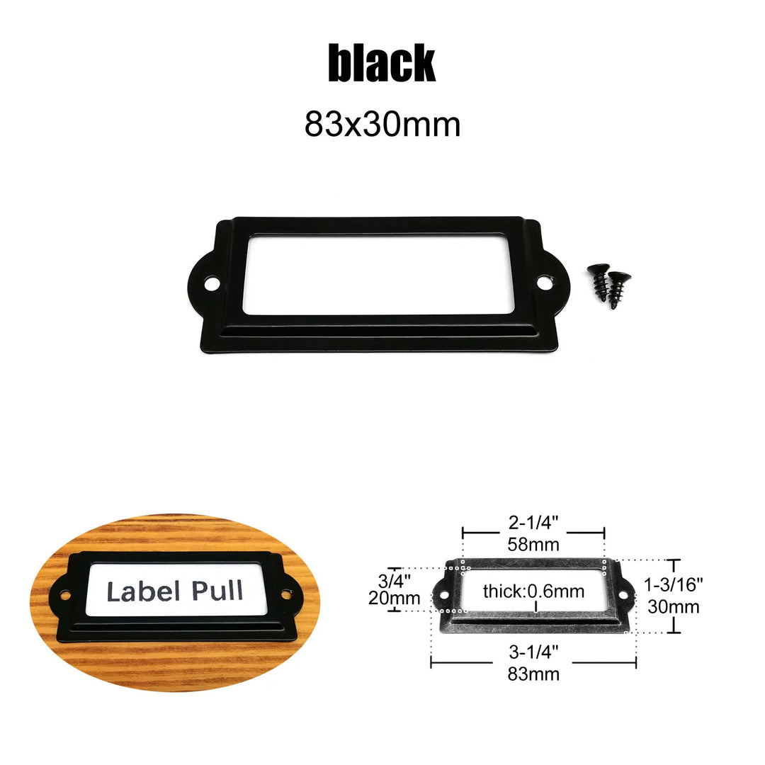 6pcs 30x83mm Metal Iron Label Pull Frame Handle File Name Card Holder For Jewelry Chest Furniture Cabinet Drawer Wood Box Case