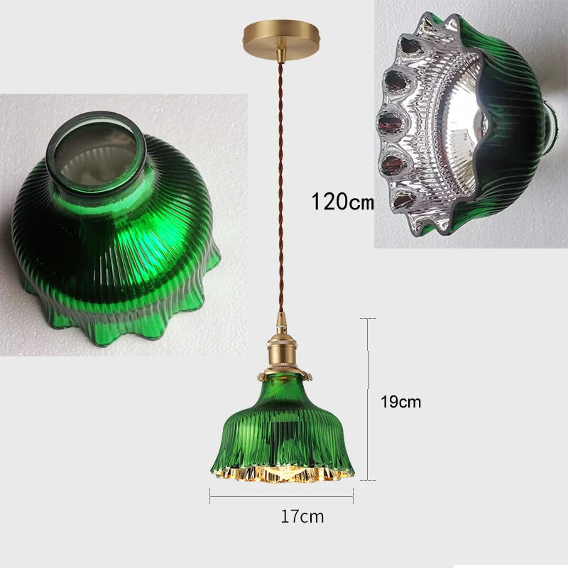 Suspension Green Stripe Glass Chandelier E27 Restaurant Pendant Light For Dining Room Kitchen Cafe Bedside Hanging Lamp Fixtures