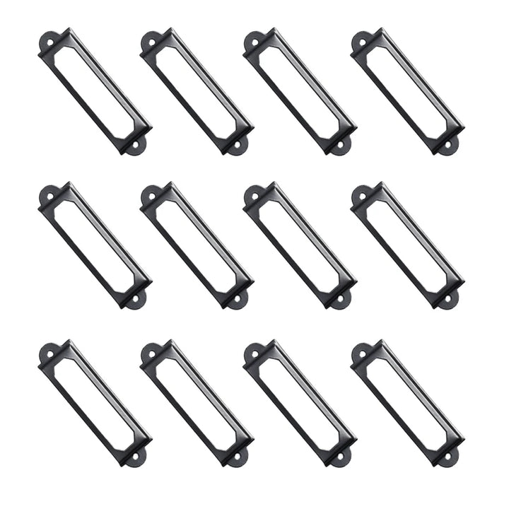 12pcs Antique Brass Golden Metal Label Pull Frame Handle File Name Card Holder For Furniture Cabinet Drawer Box Case Bin 17*60mm