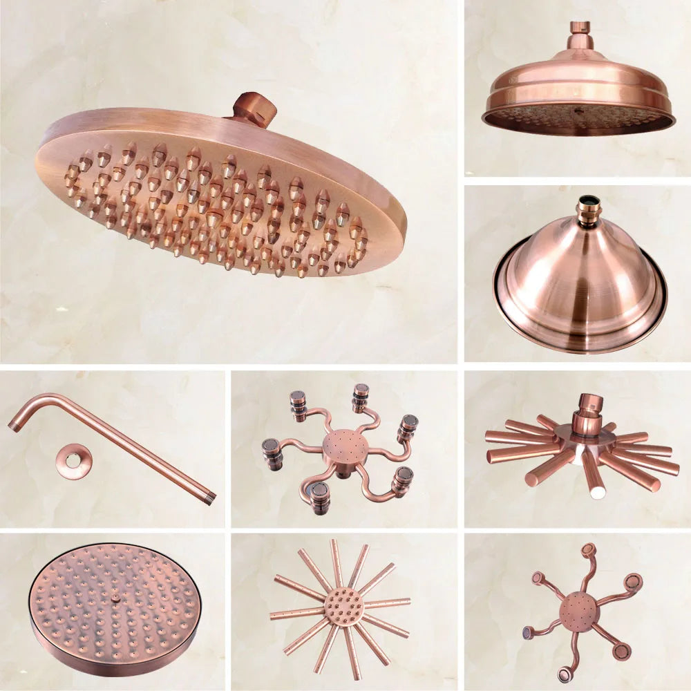 Bathroom Accessory /Antique Red Copper Bathroom 8" inch Round Rainfall Rain Shower Heads & Wall Mounted Shower Arm  Lzh374