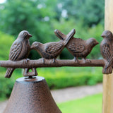 Four Birds  on Branch BellCast Iron Hand Cranking Wall Bell Rustic Retro Wall Mounted Welcome Door Bell Home Garden