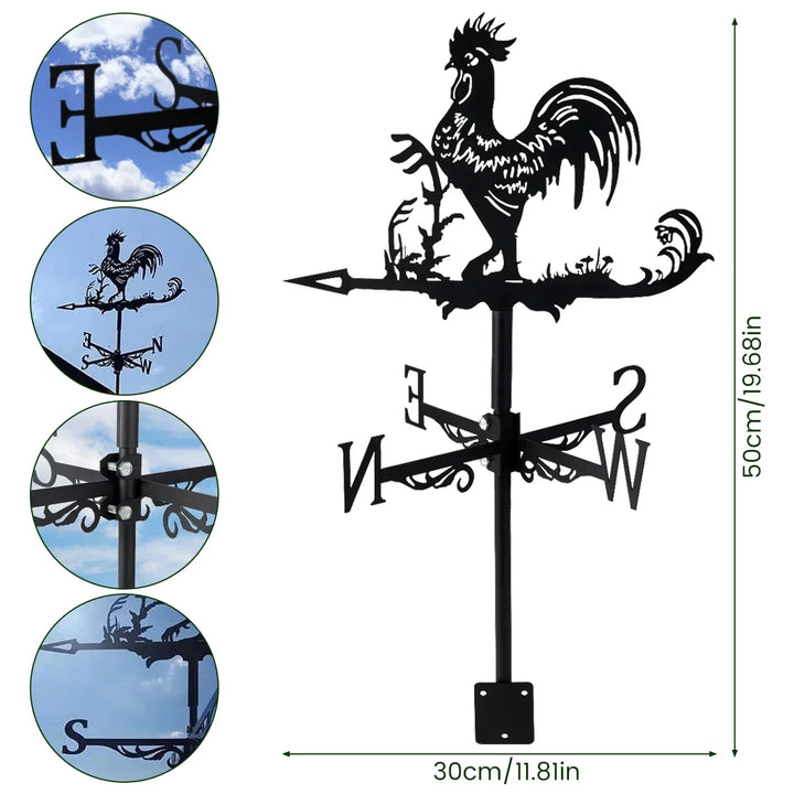 Weathervane, Metal Outdoor Garden Ironwork, Roof Courtyard Garden Decoration, Creative Furniture Chicken, Witch, Housewares New