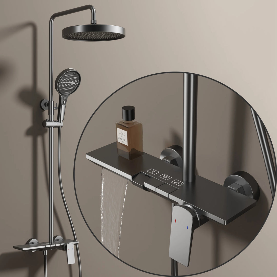 Brushed Rose Gold Piano Bathroom Shower Set Brass Hot Cold Bathroom Mixer Faucet Rain Shower Head Hot Cold Piano Shower System