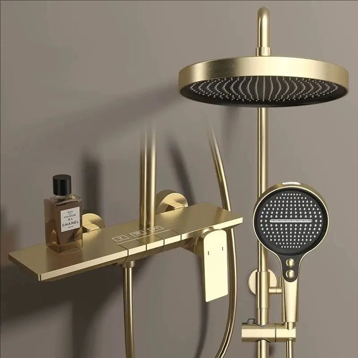 Brushed Rose Gold Piano Bathroom Shower Set Brass Hot Cold Bathroom Mixer Faucet Rain Shower Head Hot Cold Piano Shower System