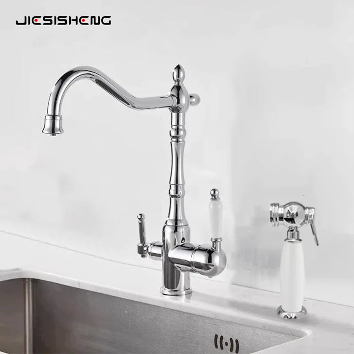 Brass light luxury three-in-one pure water faucet household sink washbasin hot and cold water faucet anti-splash
