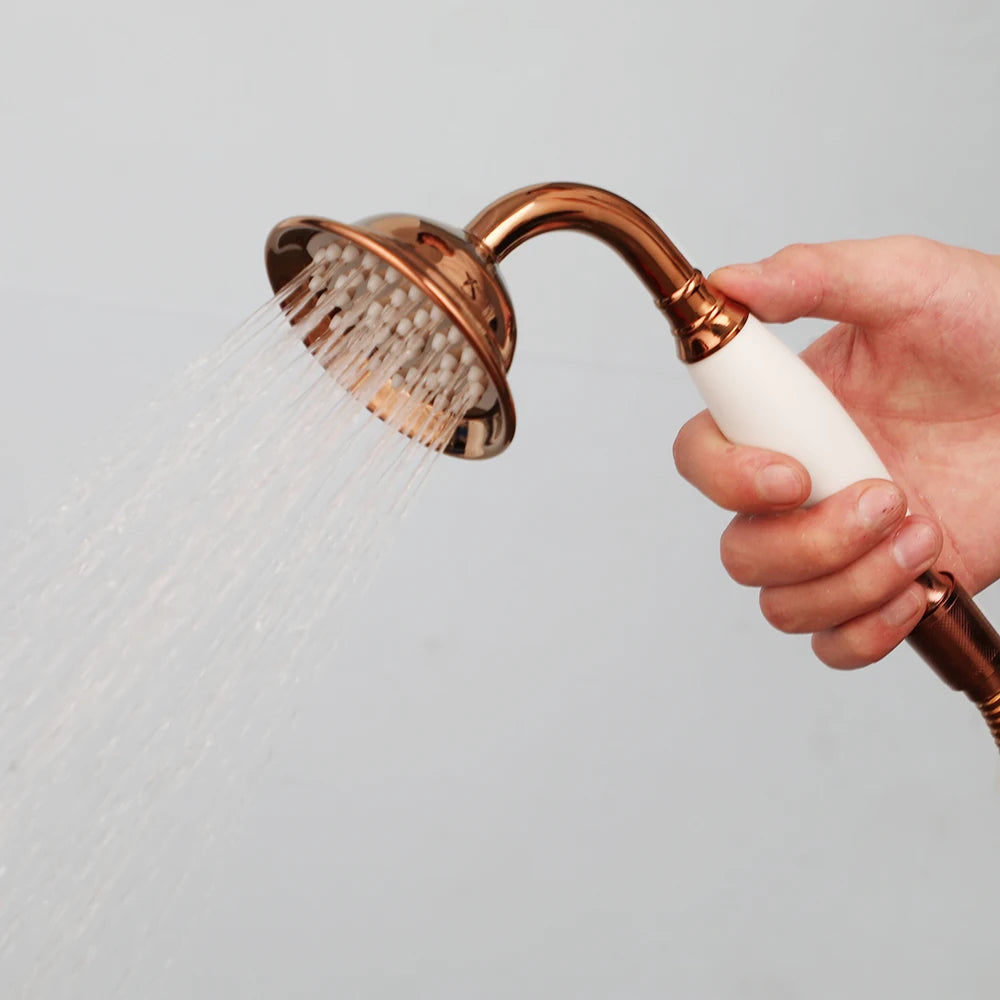 KEMAIDI Classic Bathroom Shower Set  Rose Gold Bath Shower Systerm W/ Big Rainfall Shower Head Swivel Bathtub Faucet Mixer Tap
