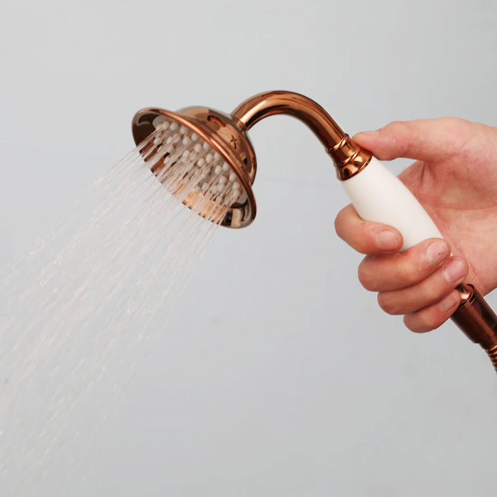 KEMAIDI Classic Bathroom Shower Set  Rose Gold Bath Shower Systerm W/ Big Rainfall Shower Head Swivel Bathtub Faucet Mixer Tap