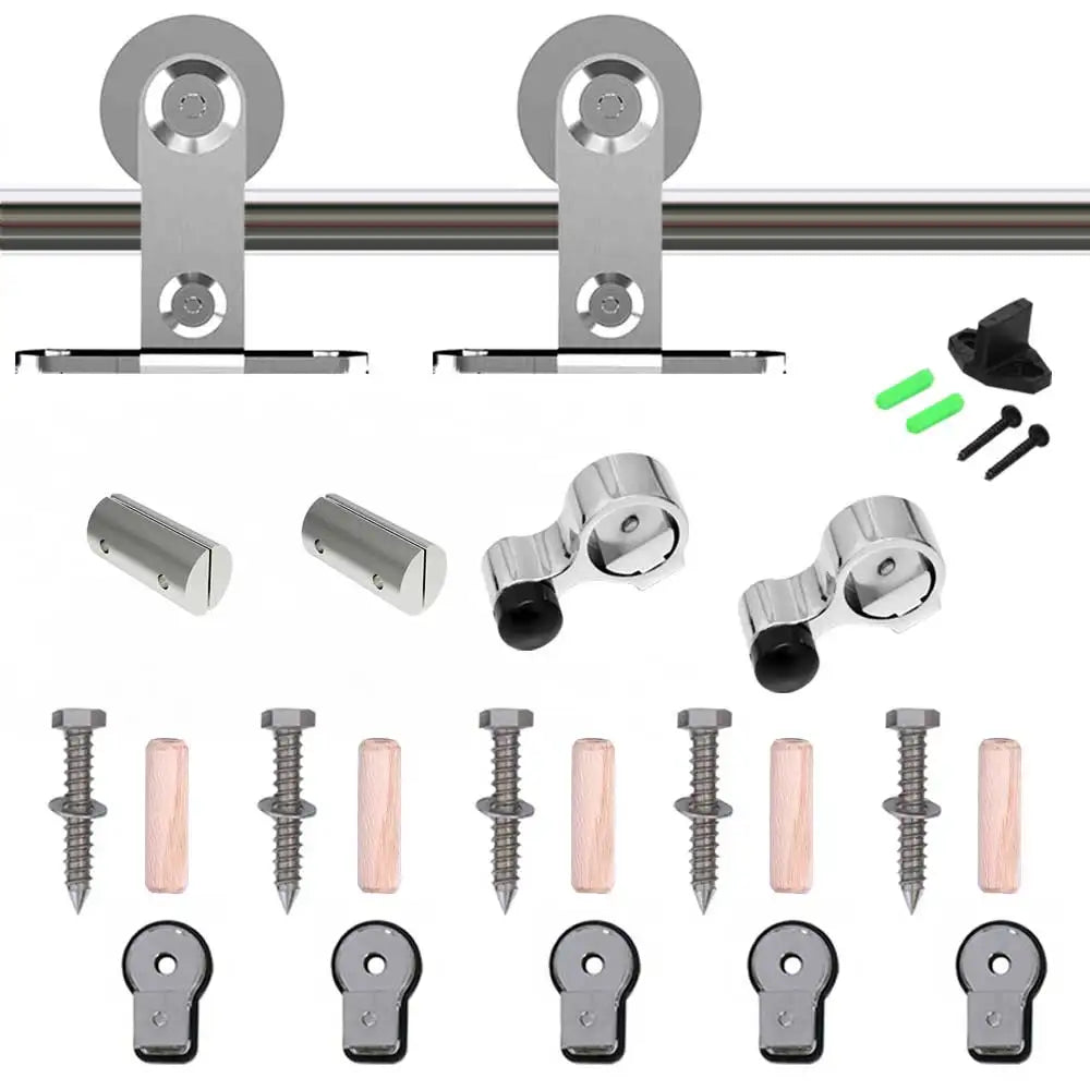 CCJH Sliding Door System Stainless Steel Suitable for Single Door T Type Roller Hanger Barn Door Hardware Kit  6FT/5.5FT