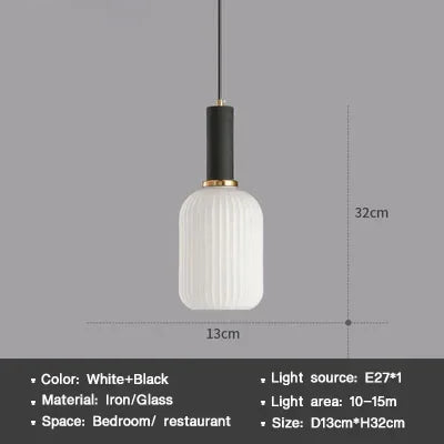DINDALLED Striped Glass Pendant Light Nordic Vintage Chandelier for Dining Kitchen Island Hanging Lamp Lighting Decor