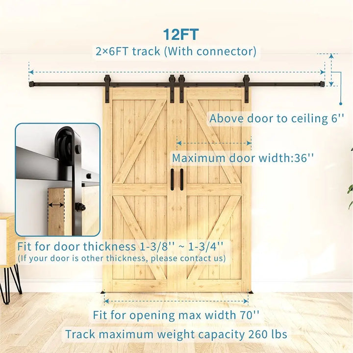 LWZH J-Shaped Sliding Barn Door Steel Hardware Kit Closet Door Hardware Hangers for Two Door (6-20FT)