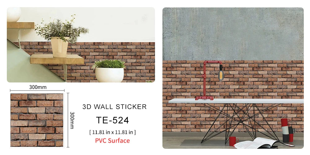 15PCS Wall Sticker Waterproof PVC imitation brick Wallpapers for TV walls living room bedroom kitchen kids rooms painted surface