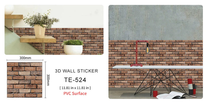 15PCS Wall Sticker Waterproof PVC imitation brick Wallpapers for TV walls living room bedroom kitchen kids rooms painted surface