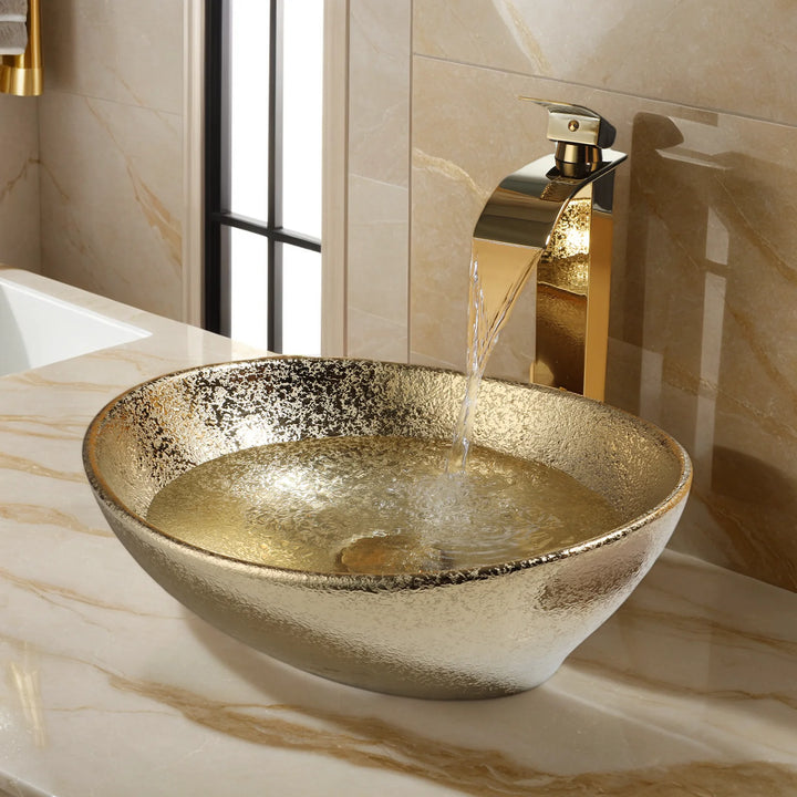 KEMAIDI Oval Vessel Sink with Faucet White Marbling Bathroom Vessel Sinks Above Counter  Ceramic Vessel Sinks for Bathroom Mixer