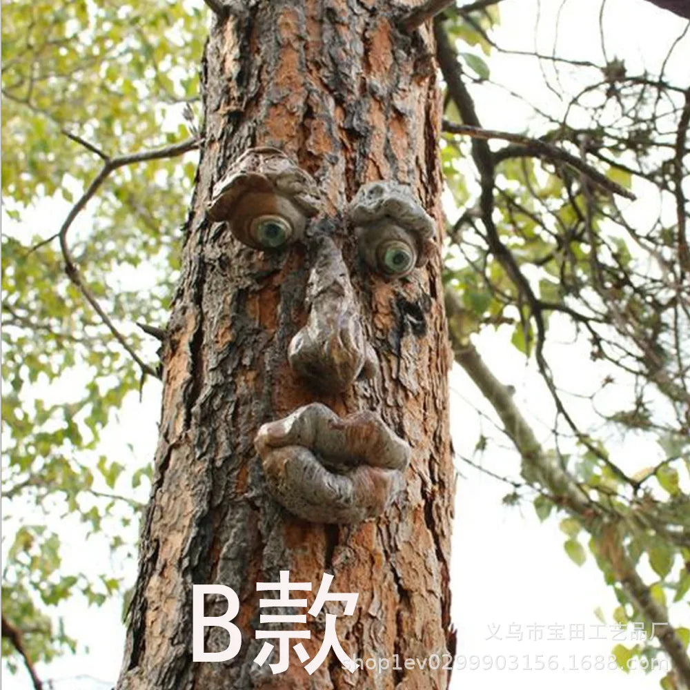 Whimsical Tree Face Resin Statue, Tree Hugger Decor with Bark Texture, Weatherproof Outdoor Garden Yard Ornament, Creative Tree