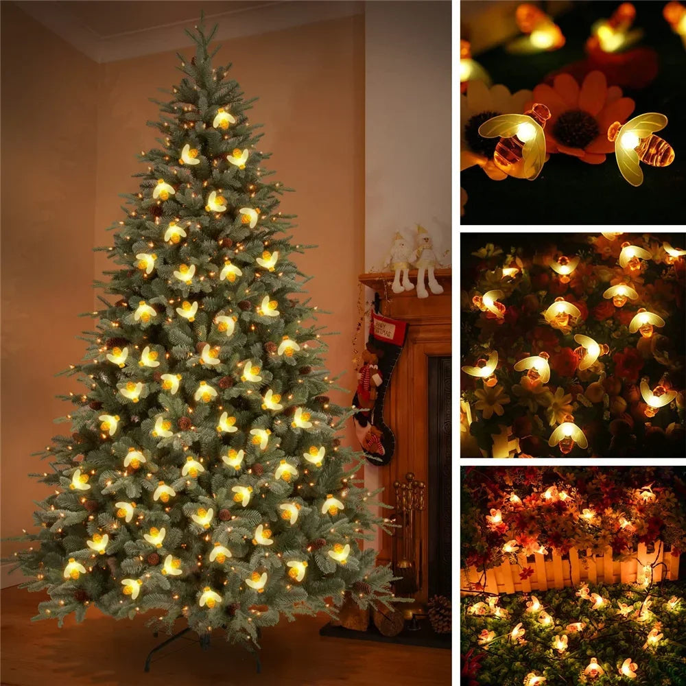 Solar Bee LED String Lights Outdoor Holiday Party Lighting Night Lamp for Garden