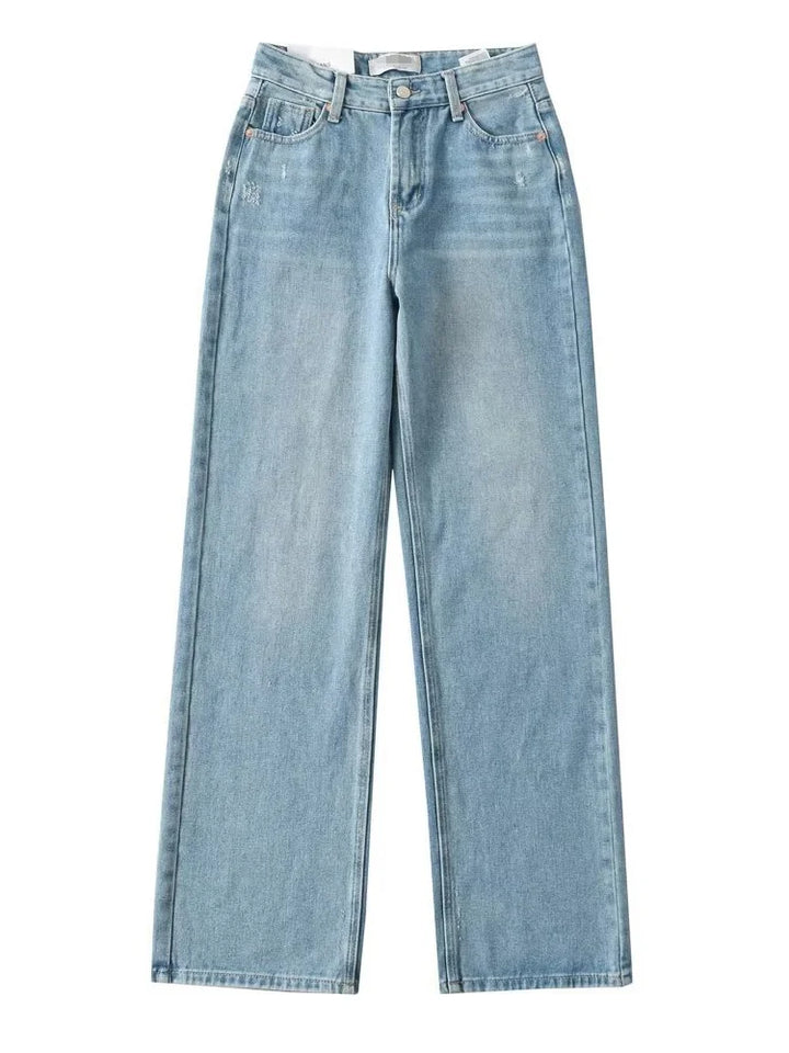 MiuKoMiYa Straight Leg Jeans For Women High Waist Gray Long Wide Denim Pants Vintage Blue Boyfriend Jeans