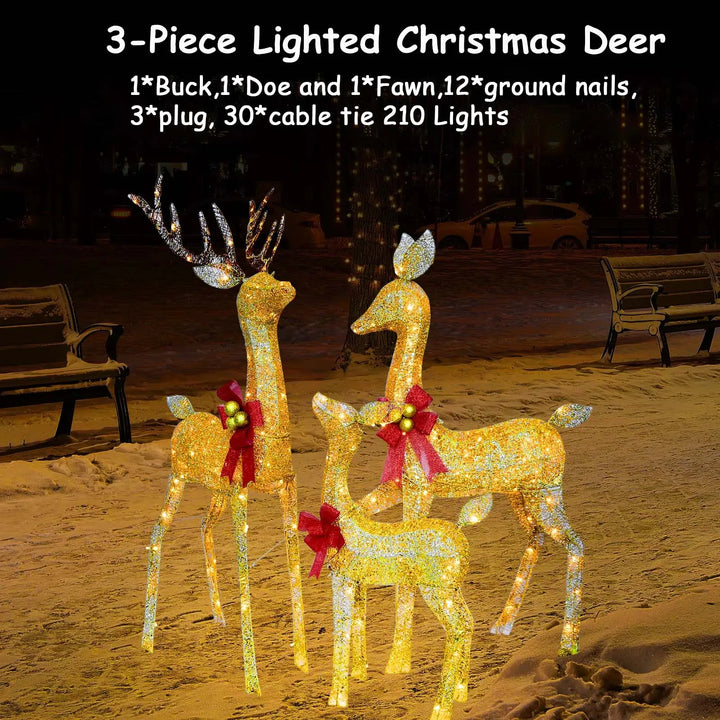 3D 3-Piece Outdoor atmosphere lighting fixtures Yard Holiday Lighted Reindeer Outside Indoor Home Lawn Garden 210 Led Lights