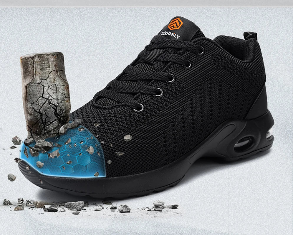 LARNMERM Safety Shoes for Women Air Cushion Work Boots Shoe Breathable Lightweight Steel Toe Shock Absorption Shoes