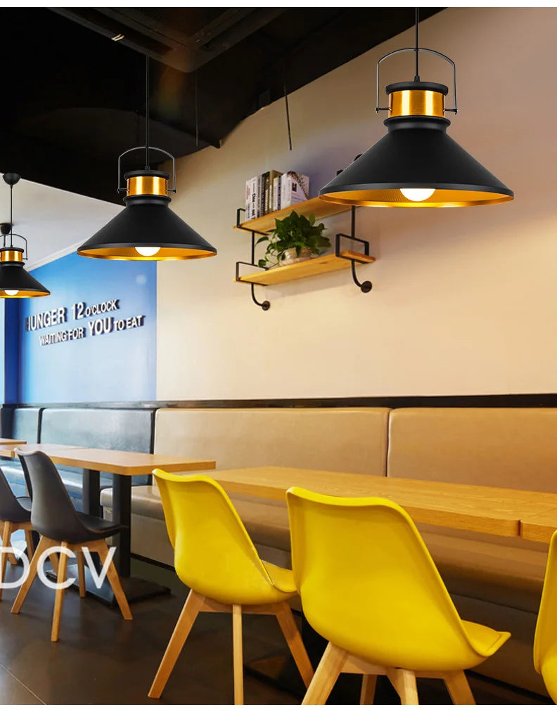 Nordic Retro Industrial Black Ceiling Pendant Lamp E27 for Restaurant Dining Table Bar Decorative Lighting Fixture