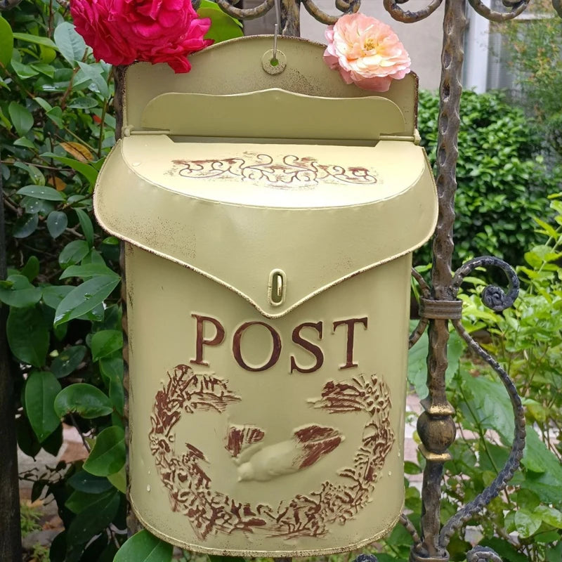 Vintage European Rural Pastoral Style Wall Mount Mailbox Farmhouse Post Creative Newspaper Letter Box Waterproof Garden Decor