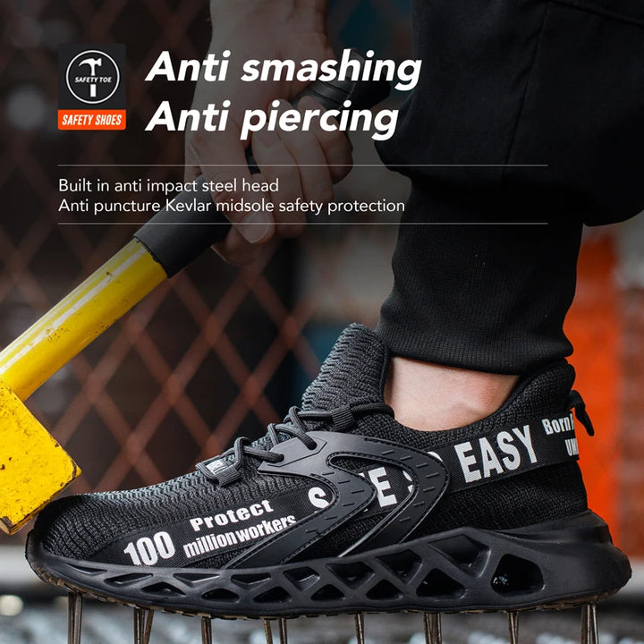 New Safety Shoes Men Breathable Light Work Sneakers Steel Toe Shoes Anti-smash Anti-puncture Indestructible Shoes Large Size 50