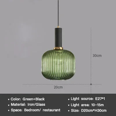 DINDALLED Striped Glass Pendant Light Nordic Vintage Chandelier for Dining Kitchen Island Hanging Lamp Lighting Decor