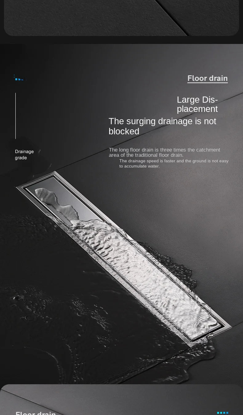 Luxury Hidden 304 Stainless Steel Rectangular Floor Drain Bathroom Toilet Drain Anti-Odor Filter Hair Extended Floor Drain