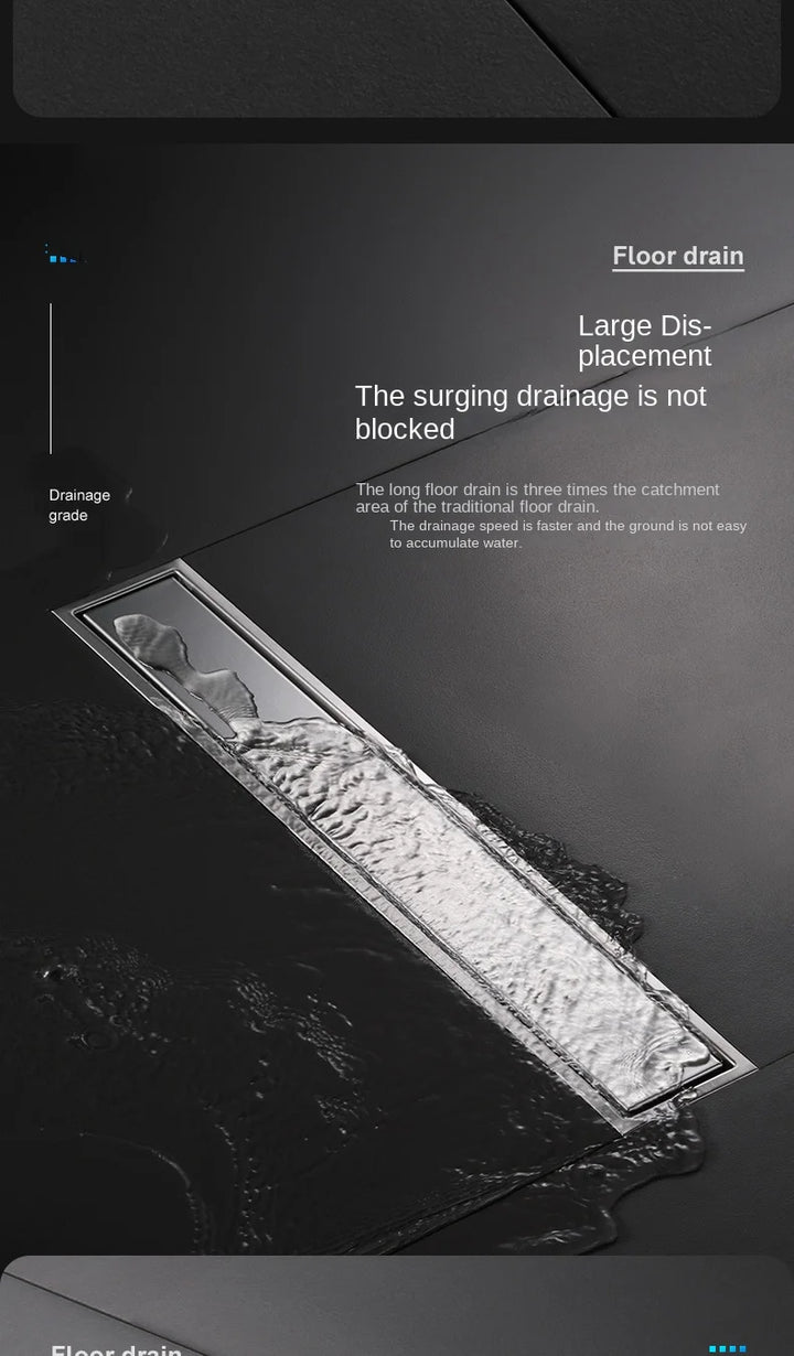 Luxury Hidden 304 Stainless Steel Rectangular Floor Drain Bathroom Toilet Drain Anti-Odor Filter Hair Extended Floor Drain