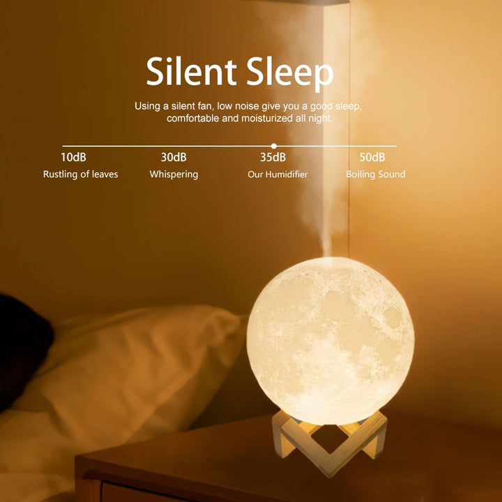 800ml Moon Essential Oil Aroma Diffuser USB Power Cord Ultrasonic Noiseless Cool Mist  Adjustable Color Lights Air Humidifier