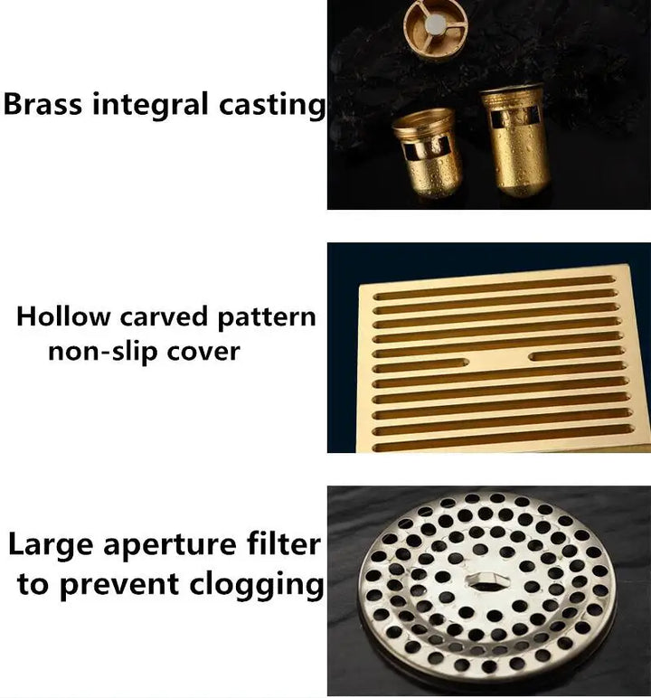 10*10cm Golden Floor Drain  Brass Prevention Odor Thickening Drain Shower Bathroom Drainage Balcony Washing Machine Floor Drain
