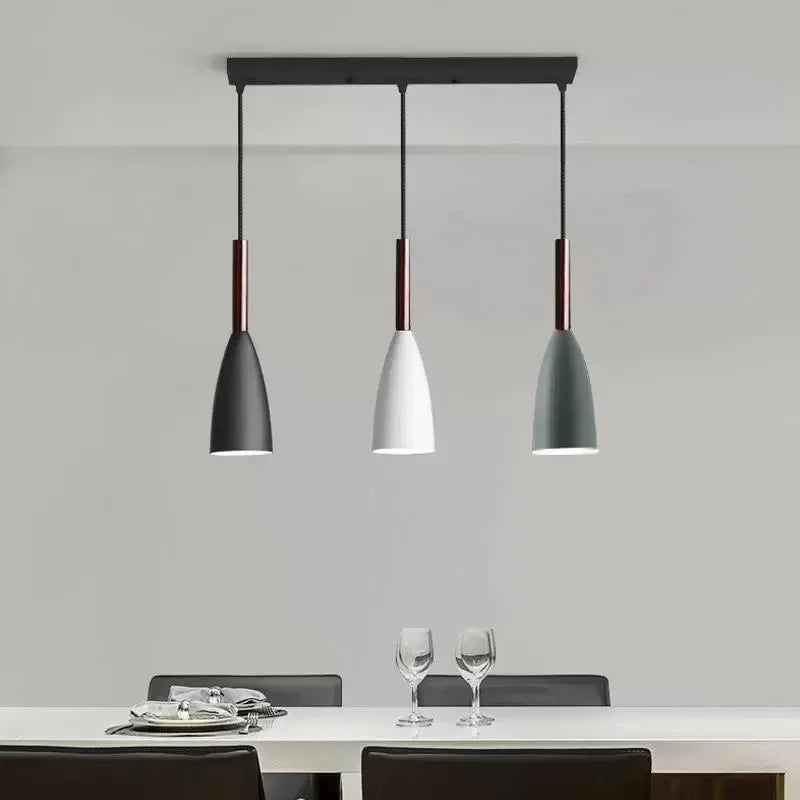 Nordic Style Simple Modern Single Head Three Head Home Black and White Gray Restaurant Lamp Bedroom Lamp Bar Small Chandelier