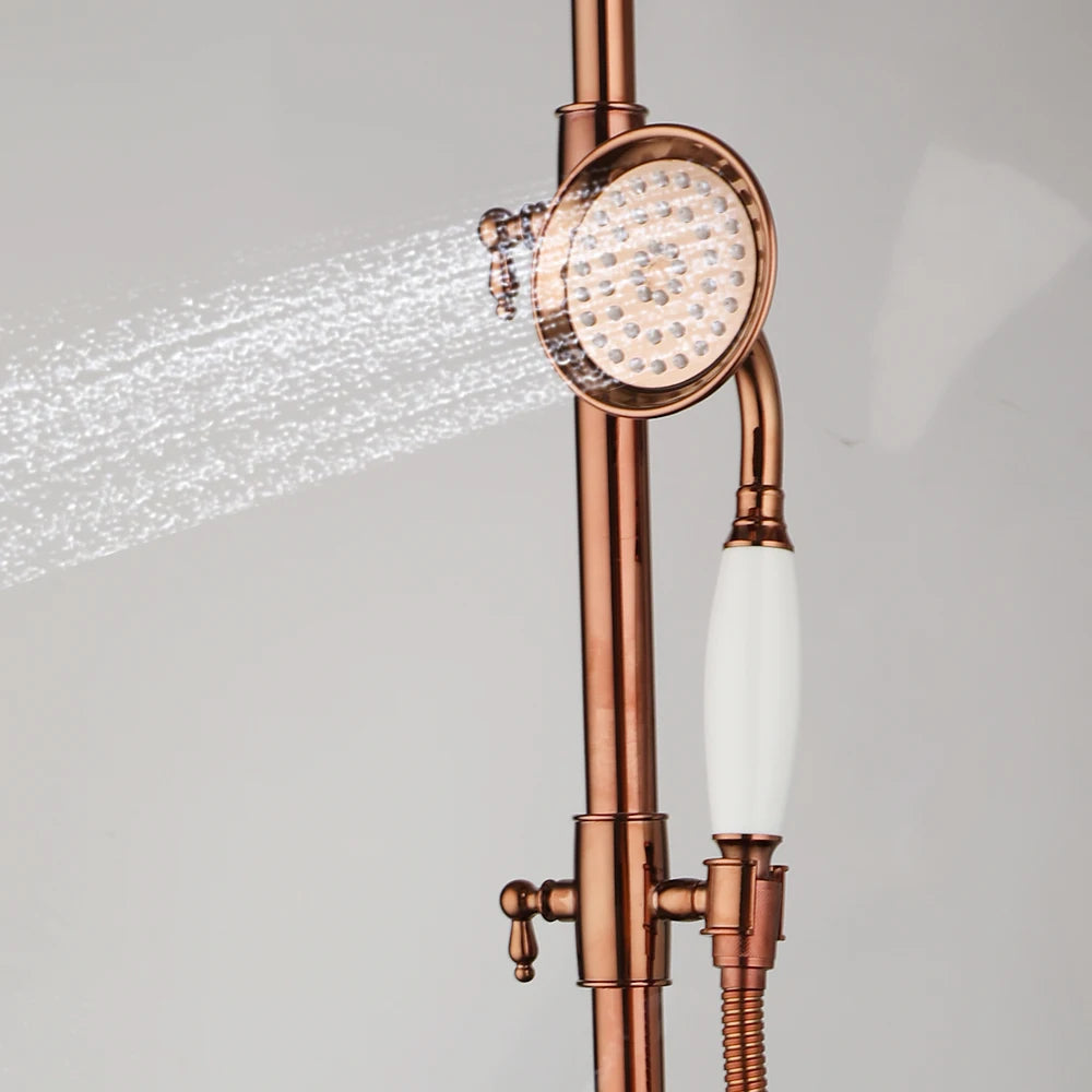 KEMAIDI Classic Bathroom Shower Set  Rose Gold Bath Shower Systerm W/ Big Rainfall Shower Head Swivel Bathtub Faucet Mixer Tap