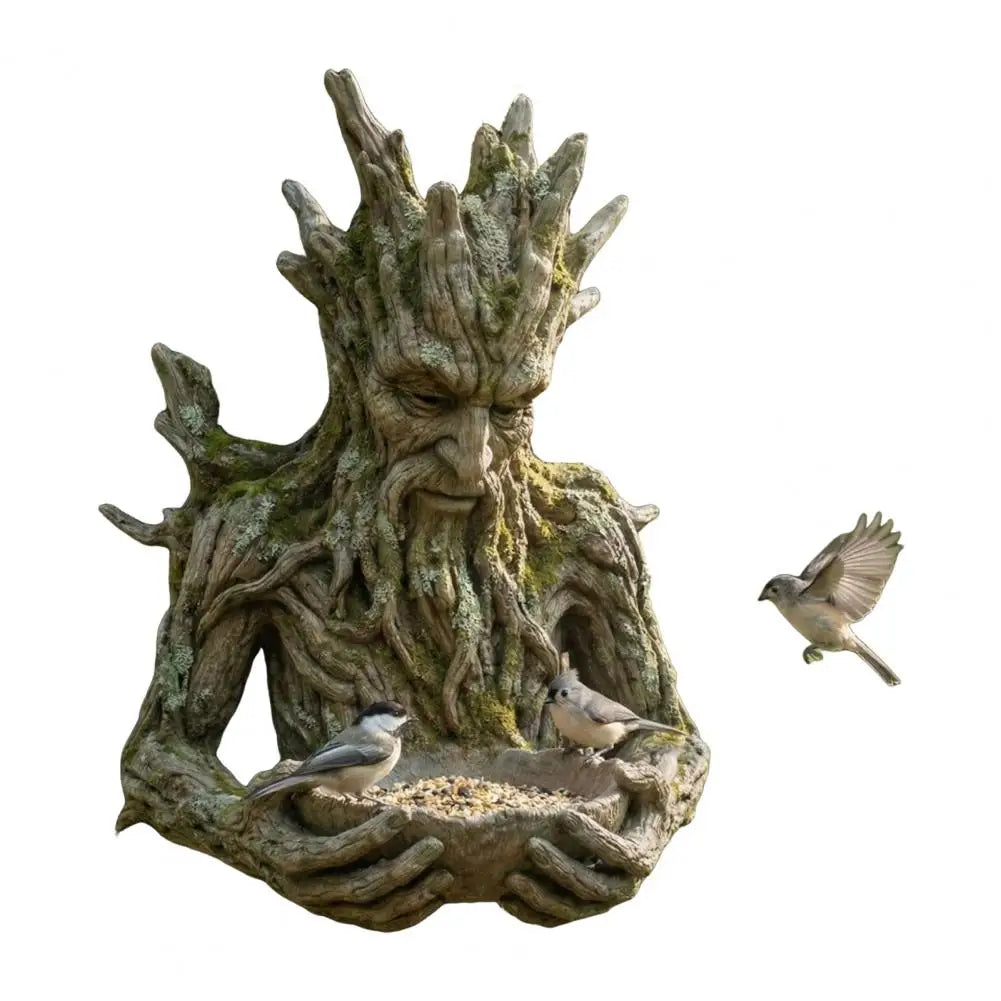Mounted on Tree Bird Feeder Tree Face Bird Feeder Weatherproof Resin Decorative Birdseed Holder for Garden Backyard