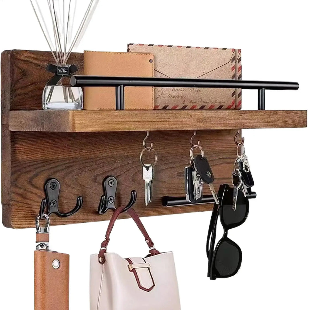 Key Holder for Entrance Wall Mount Wooden Retro Decorative Hanger  Wall Mounted Mail Organizer with Shelf for Coat Mail Entryway