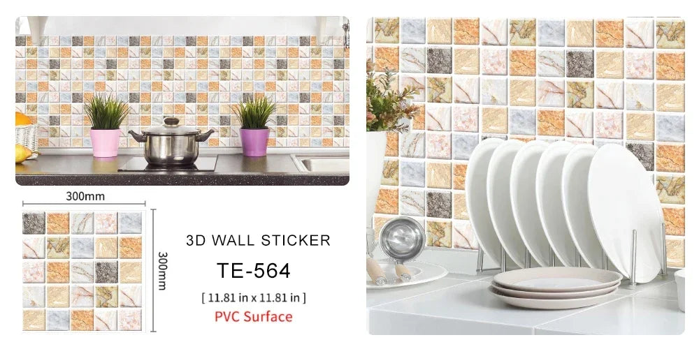 10/20PCS Imitation Brick Tile cobblestone Wall Stickers Water and Oil Proof for Kitchen Restaurant Tea room Relaxation area etc.