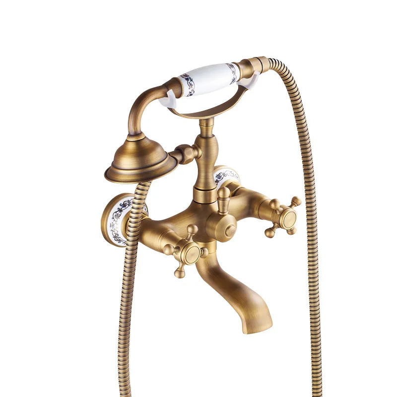 Antique Luxury Bathroom Shower Faucet Copper Black Bathtub Faucet Shower Set Wall Mounted 2 Handles Shower