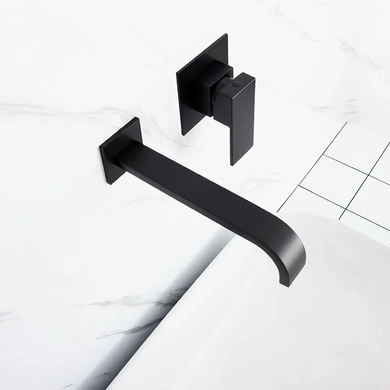 Matt Black & Chrome Brass Wall Mounted Basin Water Mixer Bathroom Quality Brass Single Handle Faucet Black Hot and Cold Tapware